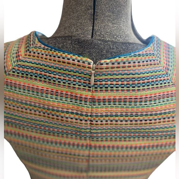 Shoshanna Prism Neon Pleated Fit and Flared Retro Dress - Picture 10 of 15